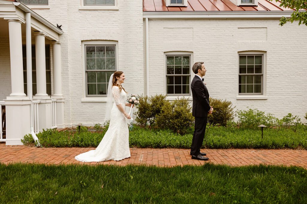 the wedding couple at their first look in Washington DC