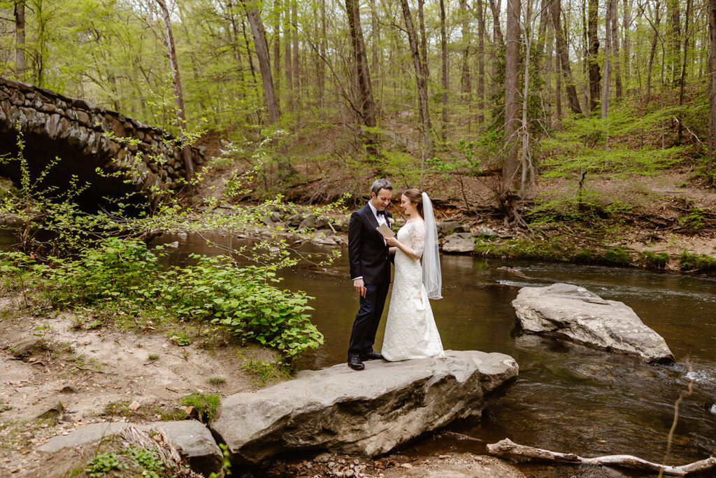 the wedding couple saying their private vows at Rock Creek Park