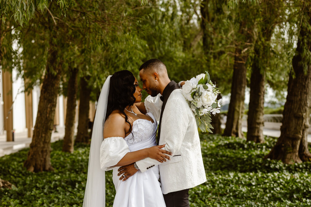 the wedding couple at the Kennedy Center for elopement photos