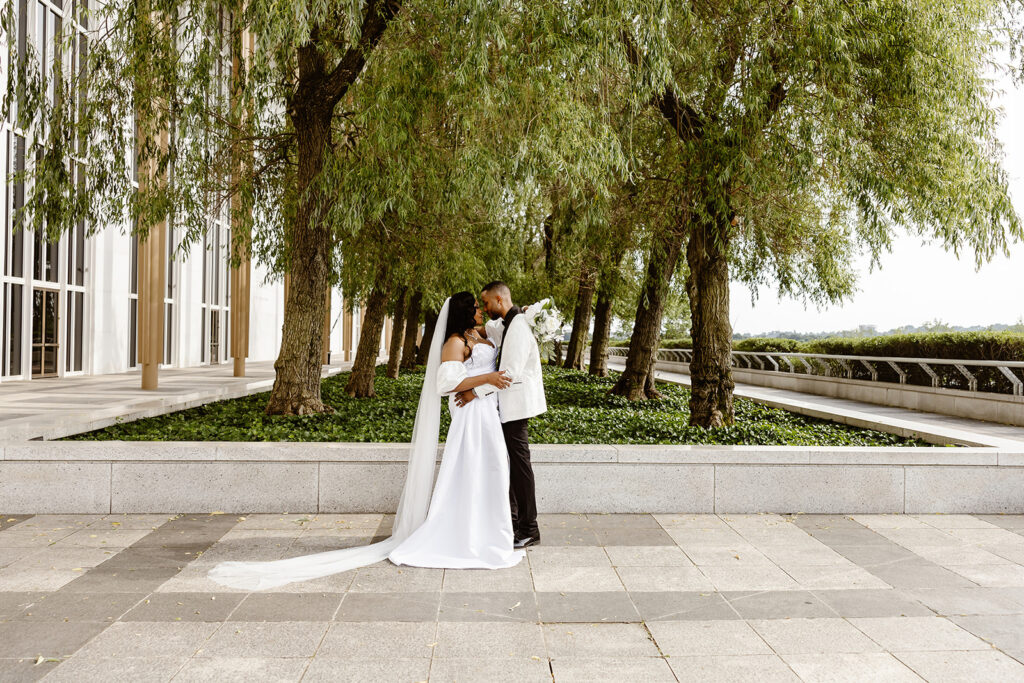 the wedding couple at the rooftop in Washington DC