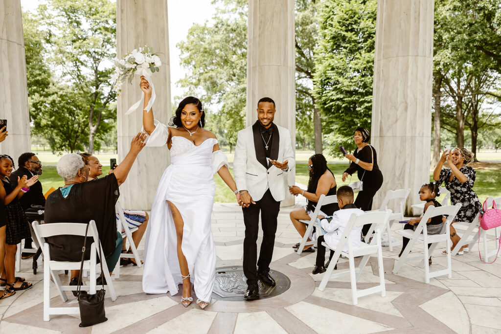 the bride and groom's recessional after their elopement ceremony