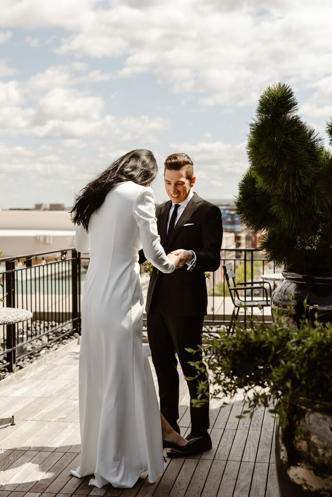 the wedding couple on the rooftop in Washington DC