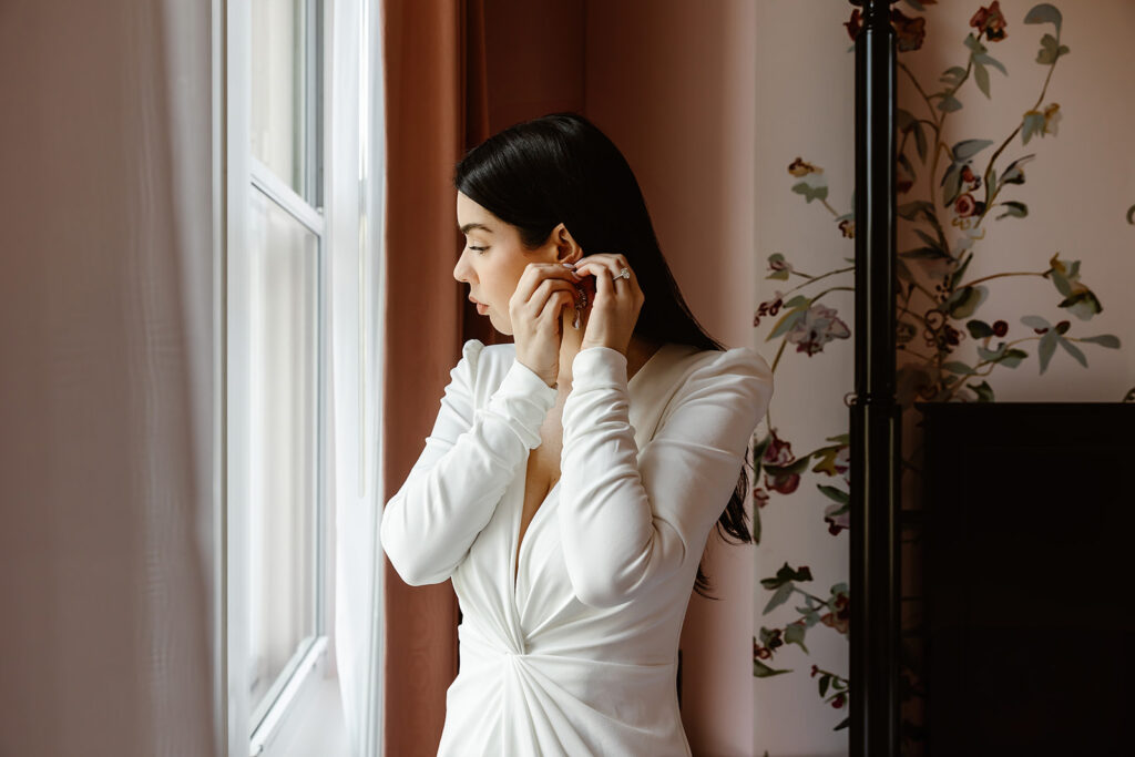 the bride getting ready photos for her Spanish Steps elopement 