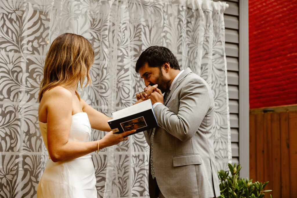 the wedding couple at their elopement ceremony saying their vows