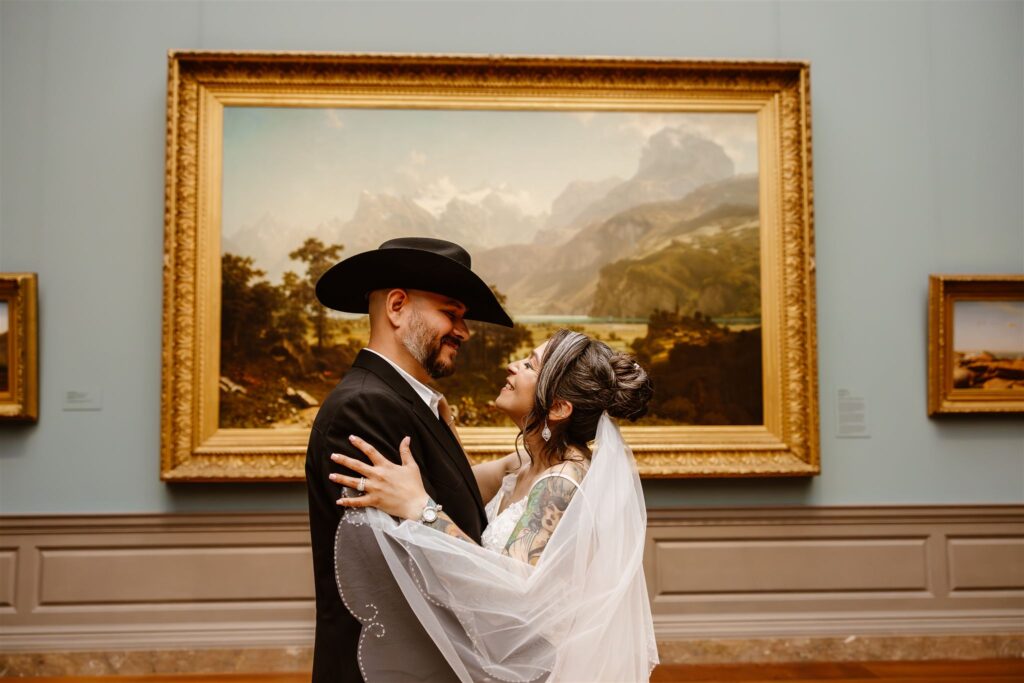 bride and groom at the national gallery of art