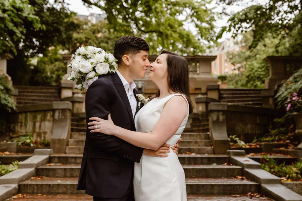bride and groom at the spanish steps during their last minute elopement in dc