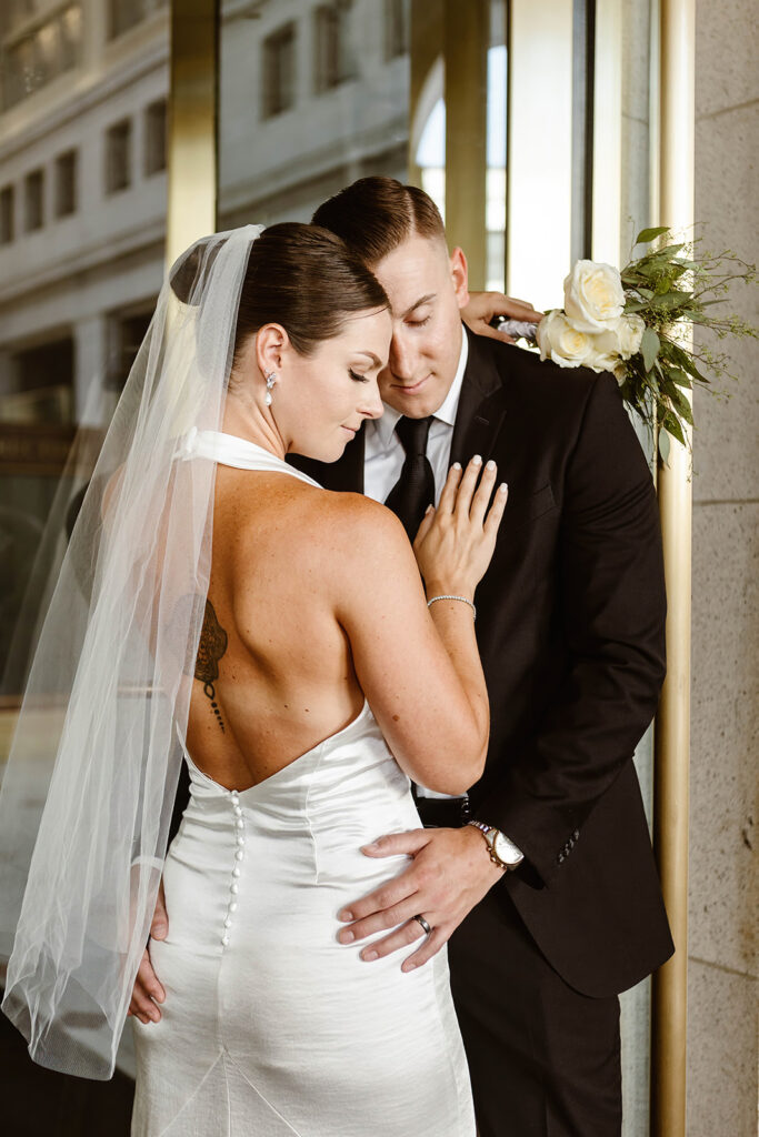 romantic elopement couple during their last minute elopement in dc, at the union station