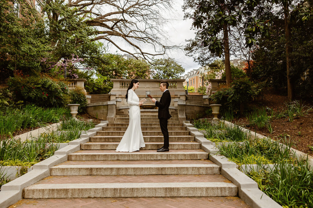 wedding couple on the Spanish Steps for their elopement ceremony