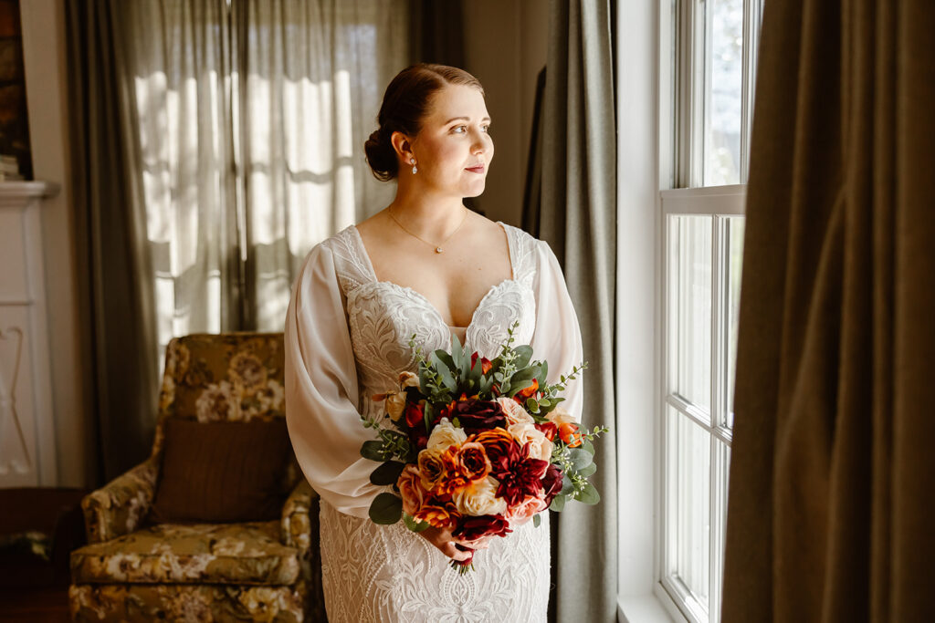 the bride getting ready at the VRBO for the elopement ceremony