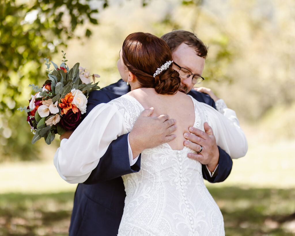 first look with a father at the VRBO intimate wedding photos