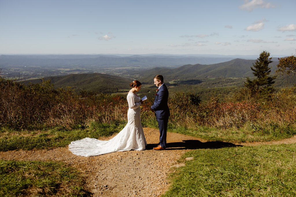 the wedding couple saying their private wedding vows at Shenandoah National Park