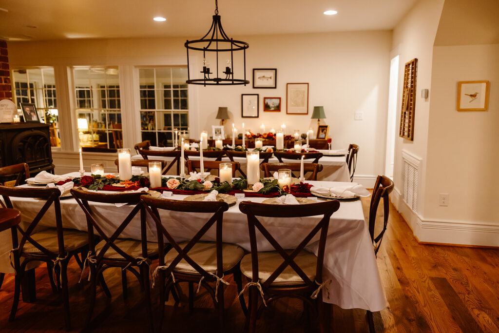 The candle-lit dinner reception room the wedding couple put together.