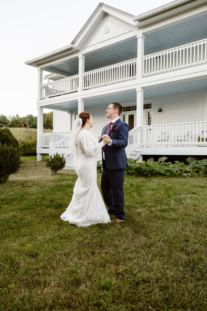 the wedding couple dancing at the VRBO for their first dance in Virginia