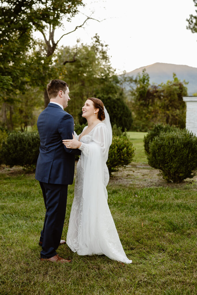 The wedding couple dancing at sunset in Virginia