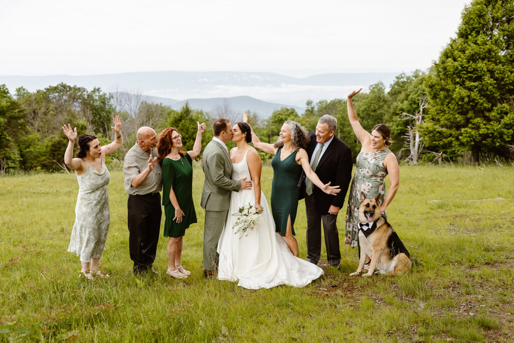 the wedding couple and their family and friends