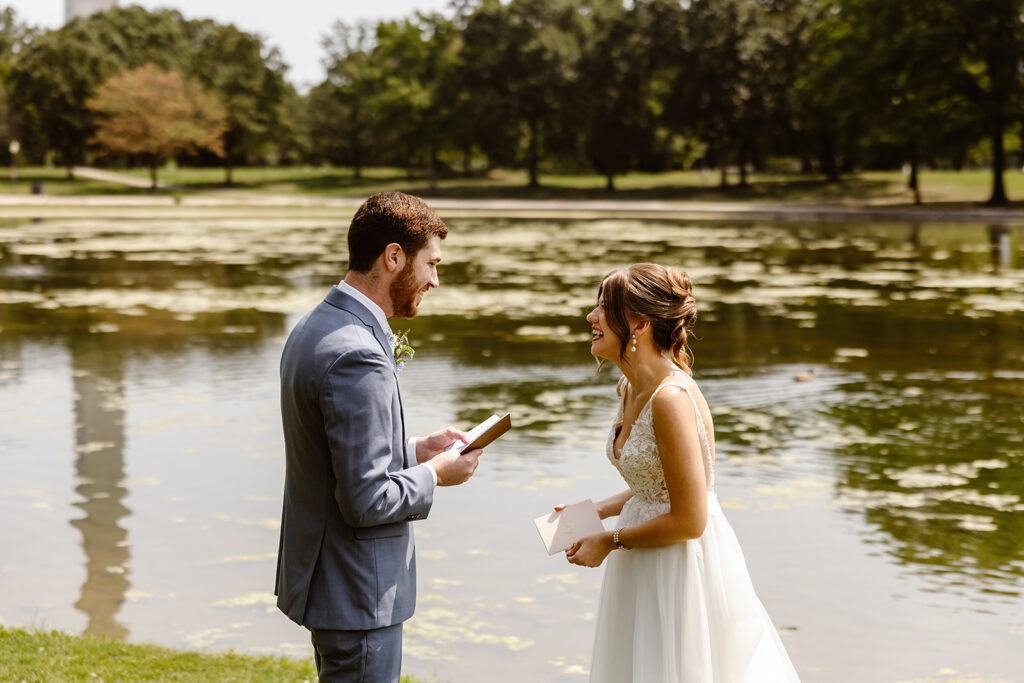 the wedding couple sharing their vows at the National Mall