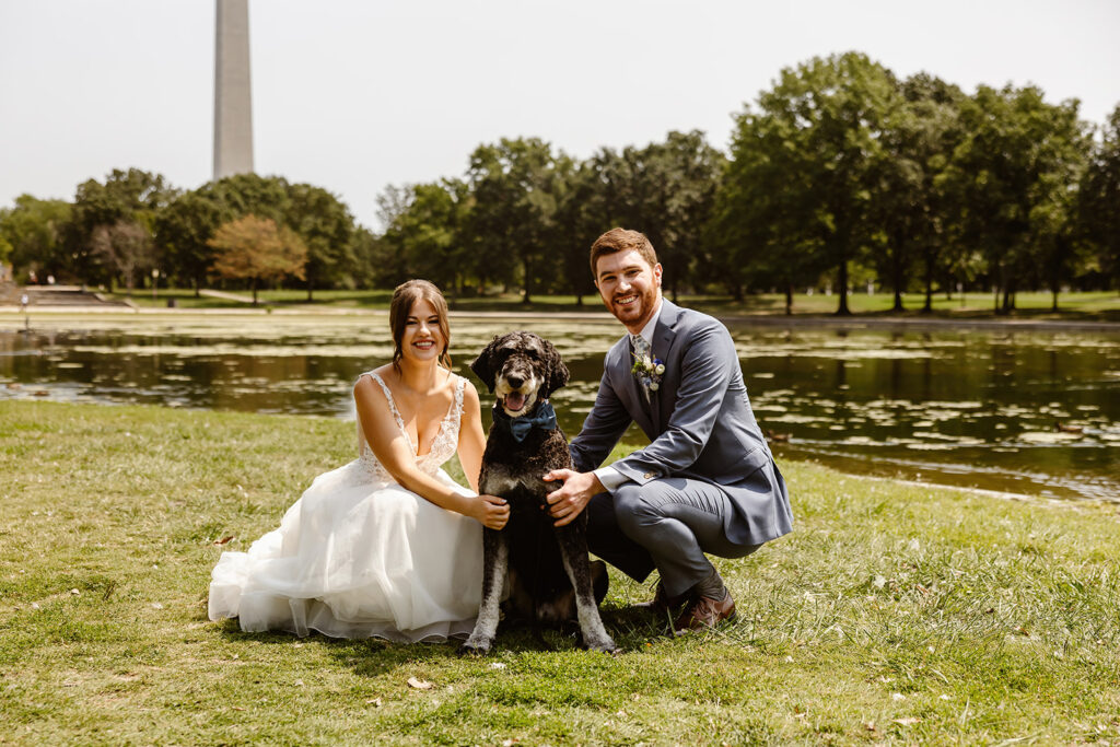 the wedding couple in Washington DC with their dog