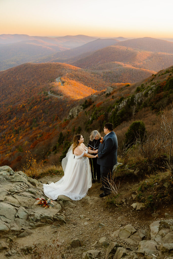 the wedding couple saying their vows at Shenandoah National Park