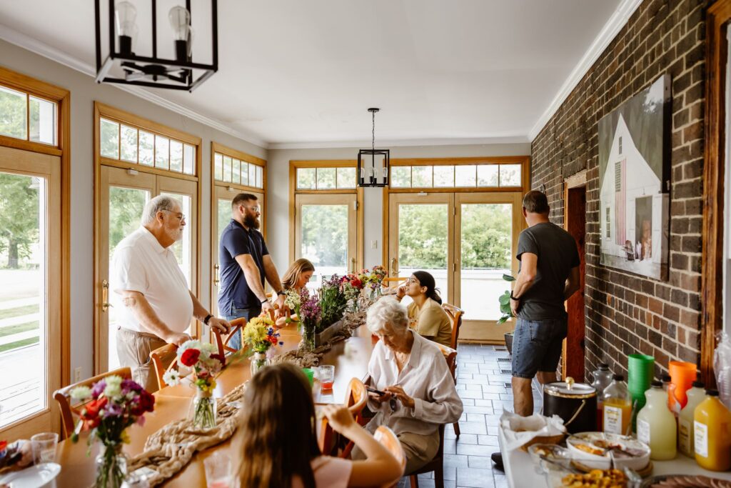 intimate brunch wedding reception at a vrbo in virginia