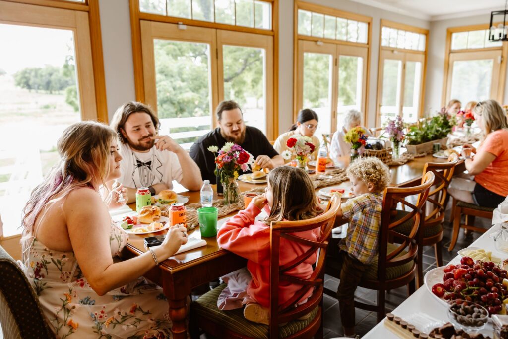 intimate brunch wedding reception at a vrbo in virginia