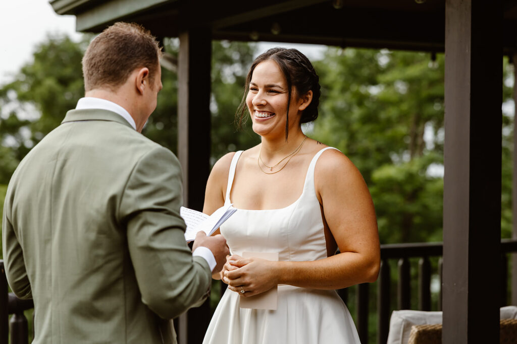bride and groom exchanging private vows