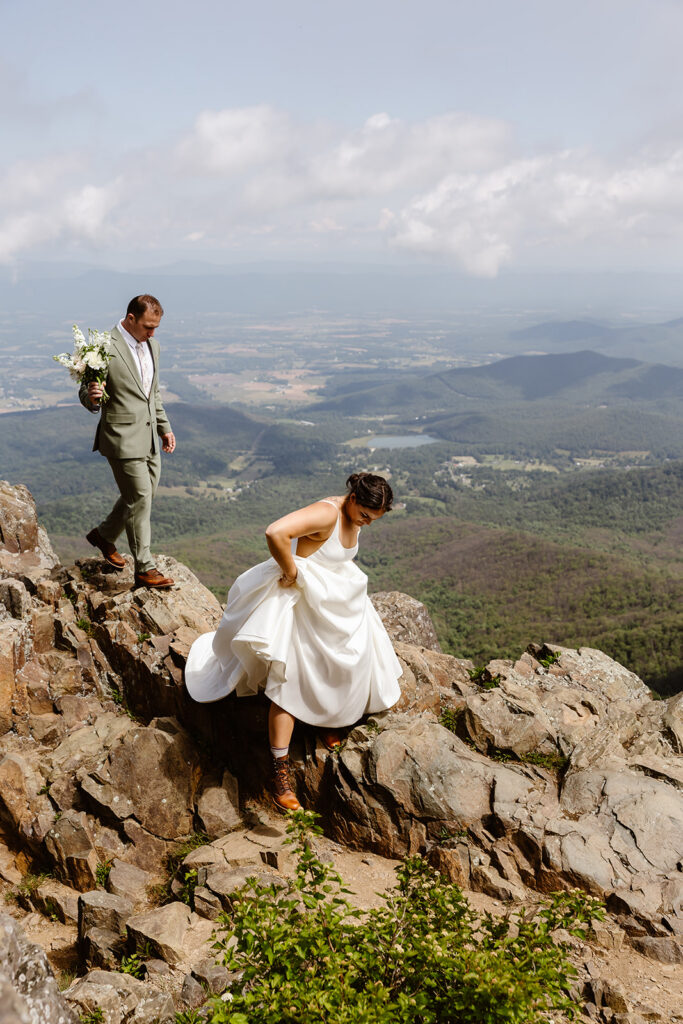 elopement couple at a mountain overlook in shenandoah national park