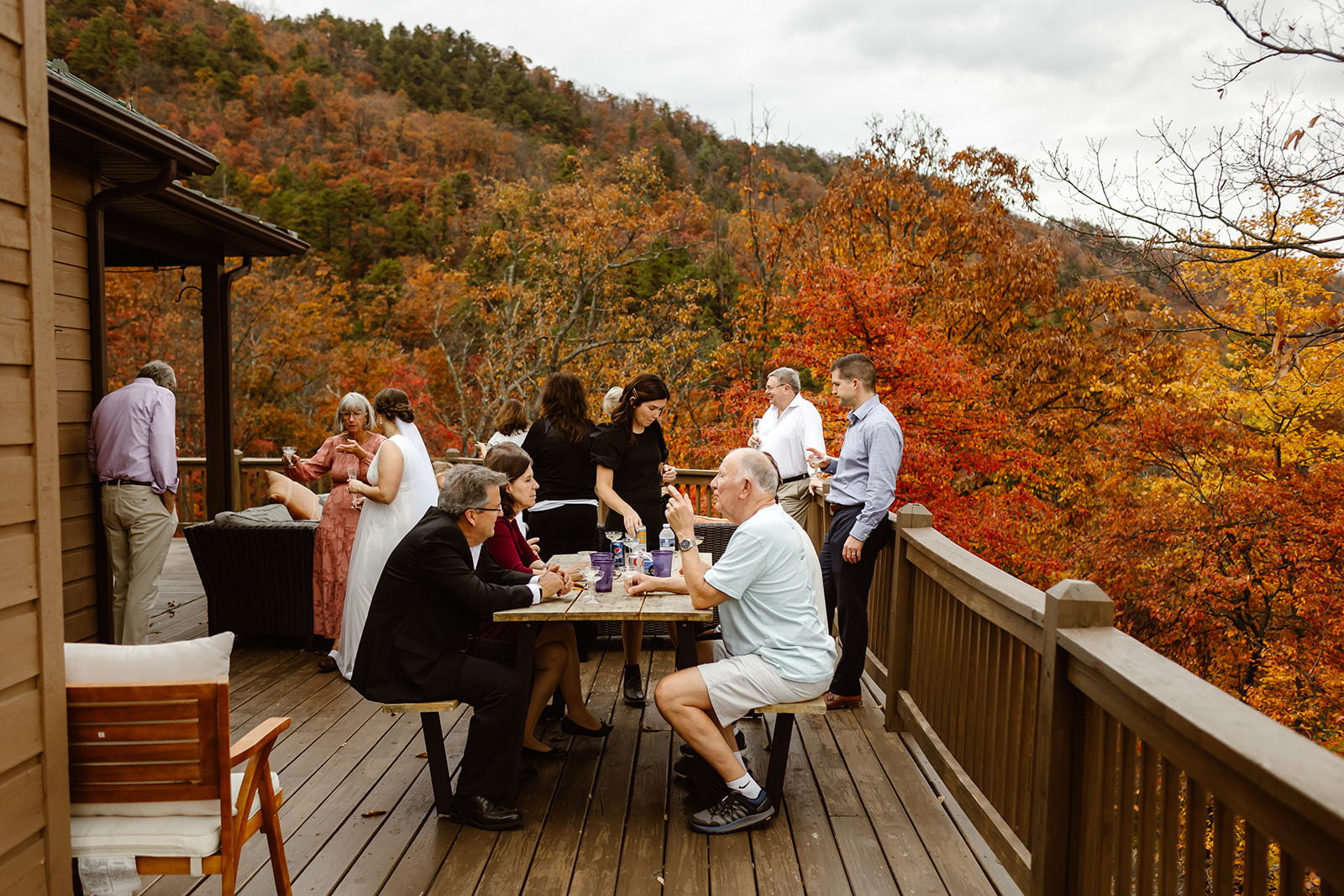 guests enjoying breakfast on the balcony with mountain views in shenandoah national park