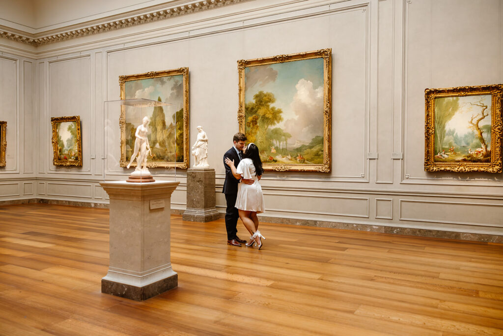 elegant elopement couple at a museum