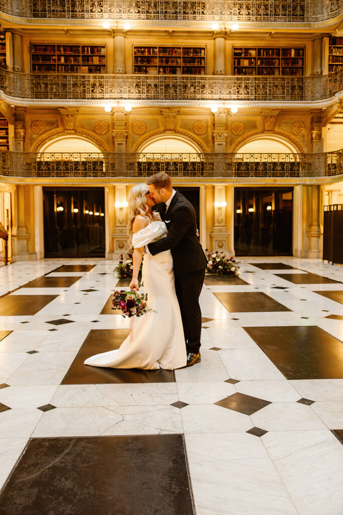 elegant elopement couple at George Peabody Library