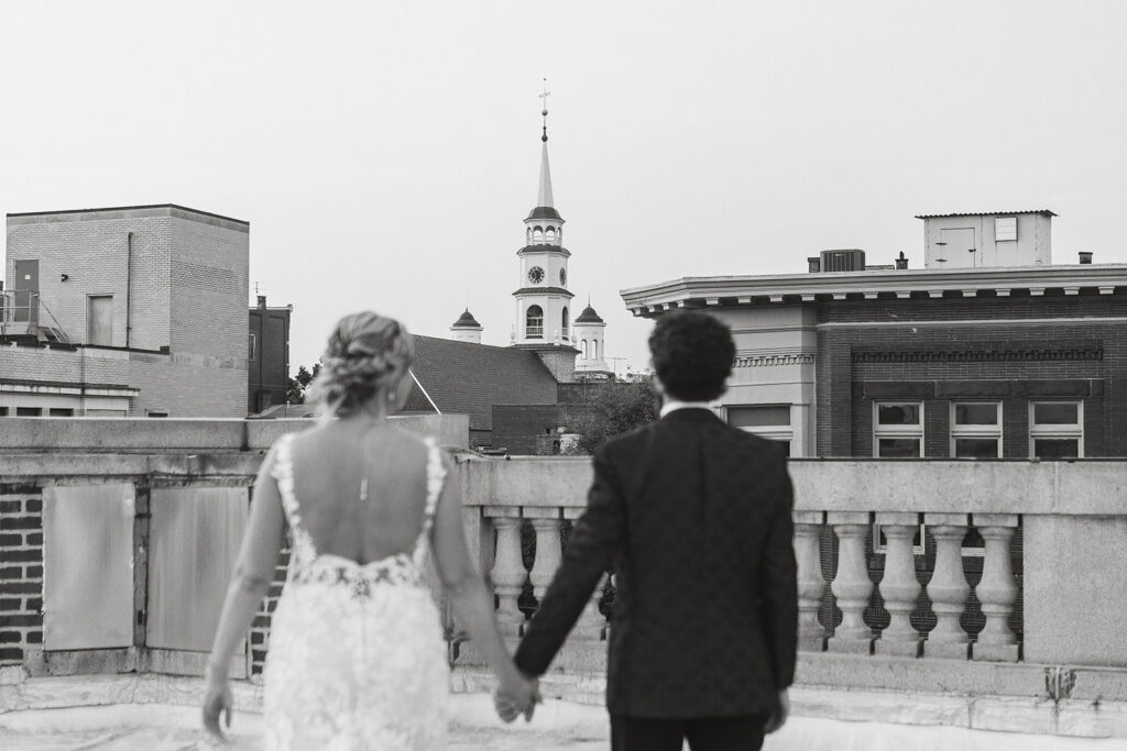 elopement couple on the rooftop of citizens ballroom