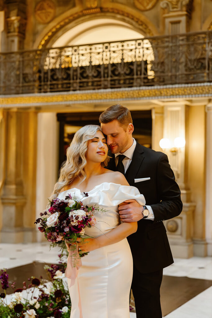 elegant elopement couple at George Peabody Library