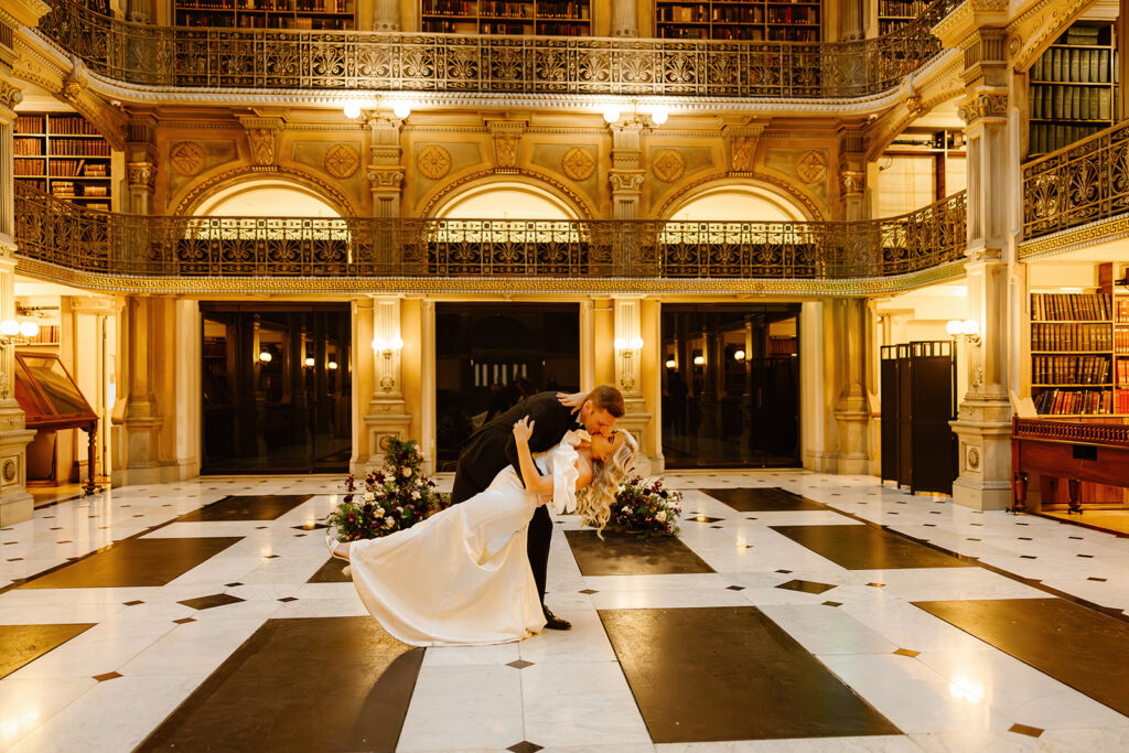 elegant elopement couple at George Peabody Library