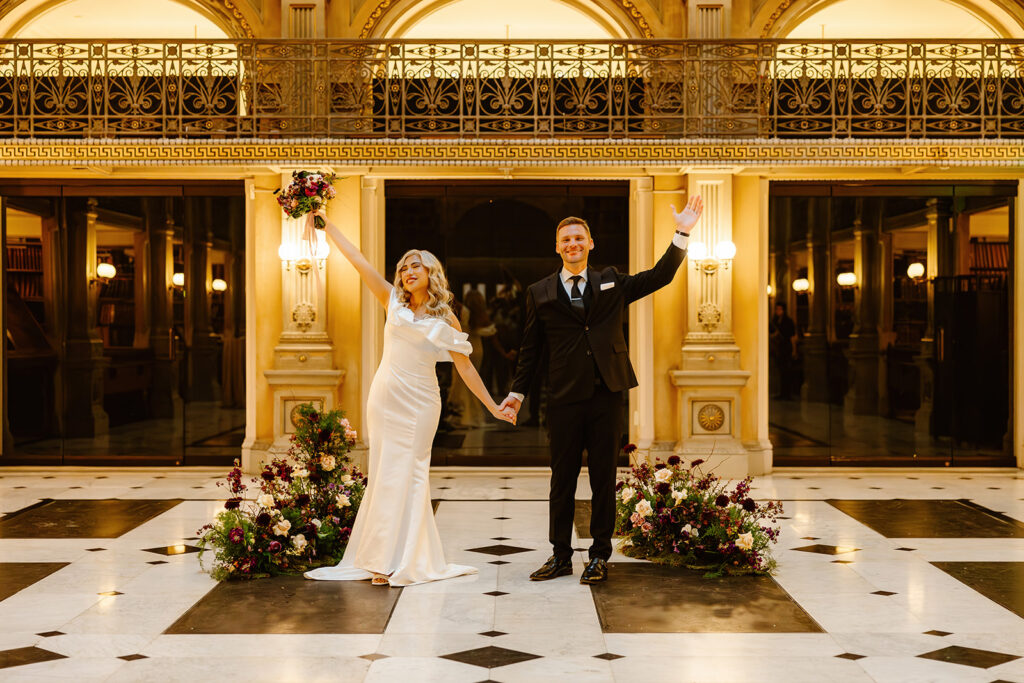 elegant elopement couple at George Peabody Library