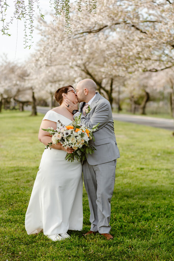 bride and groom cherry blossom wedding in washington, dc