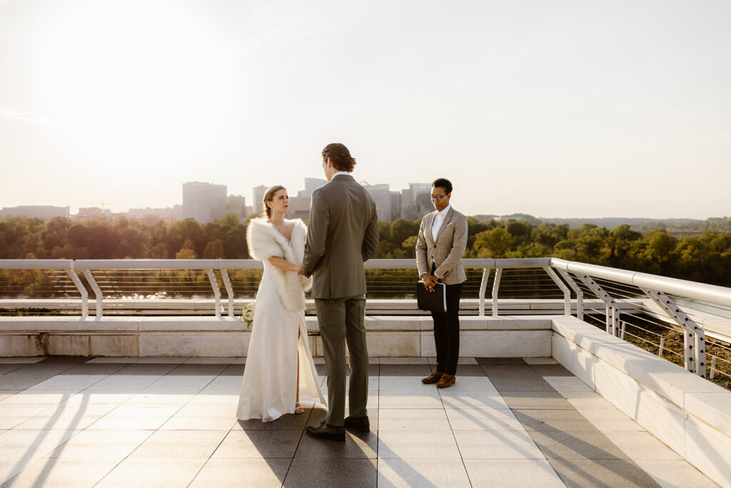 elopement ceremony on the rooftop at the kennedy center
