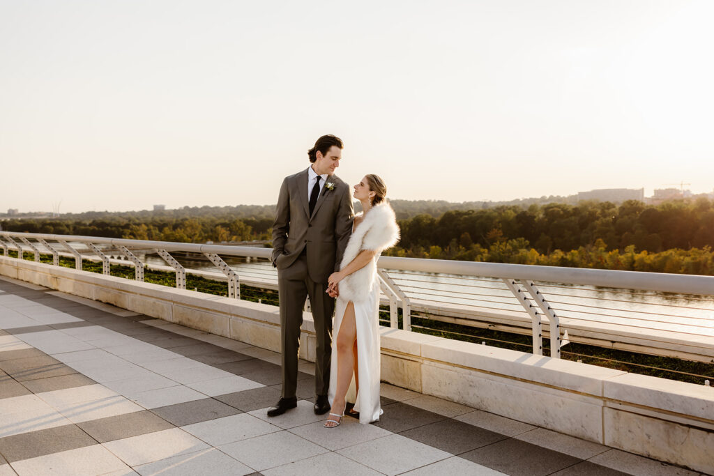 elegant elopement couple on the rooftop at the kennedy center
