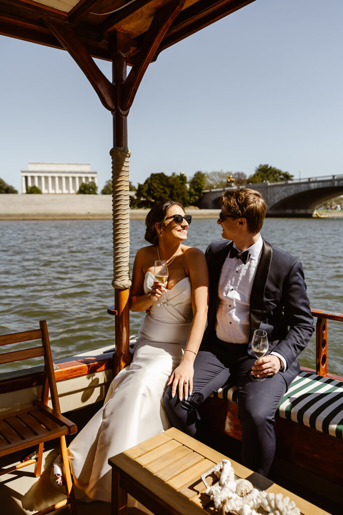 elopement couple on a boat cruise on the potomac