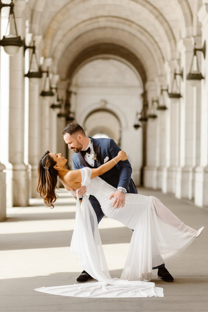 romantic elopement couple at the union station in washington DC