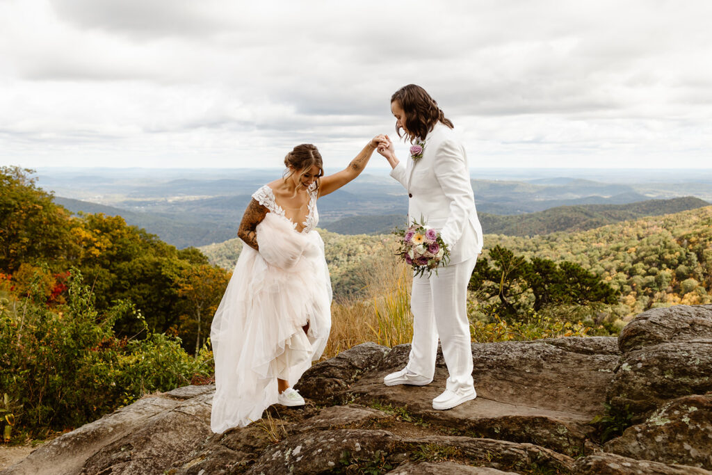 lgbtq couple at shenandoah national park with mountain views