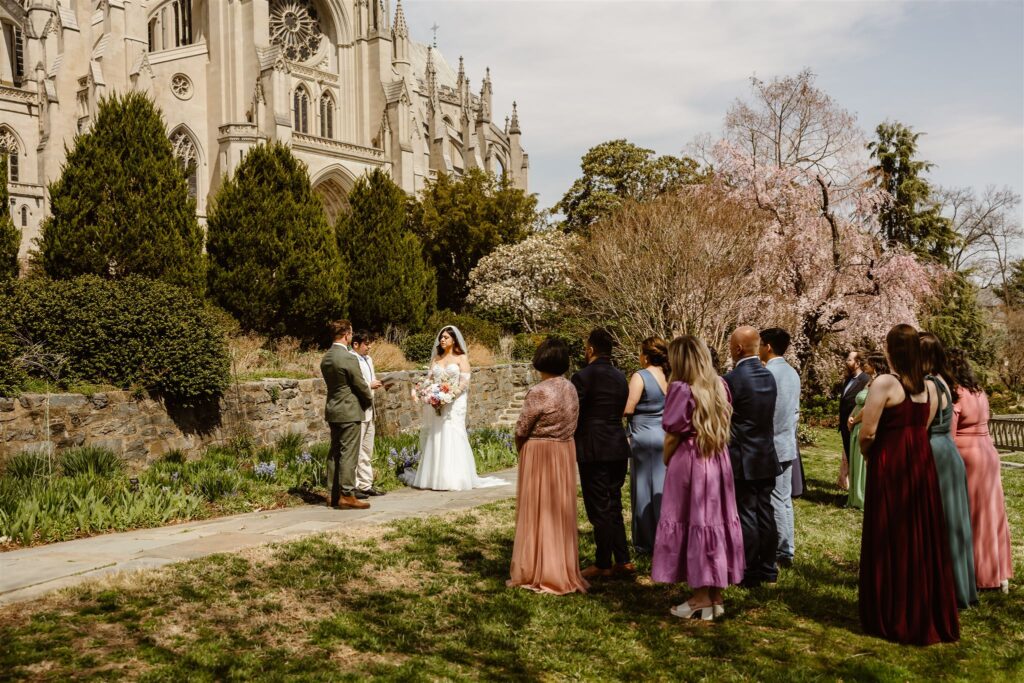spring elopement ceremony in washington dc surrounded by closest family