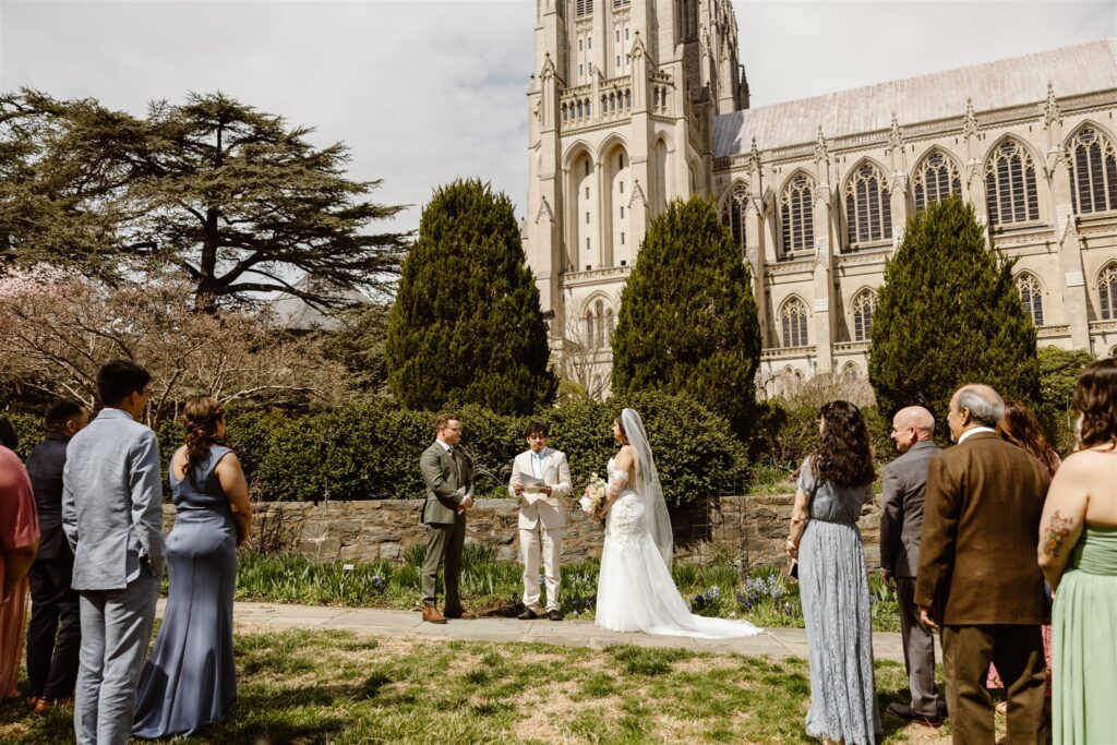 spring elopement ceremony in washington dc surrounded by closest family