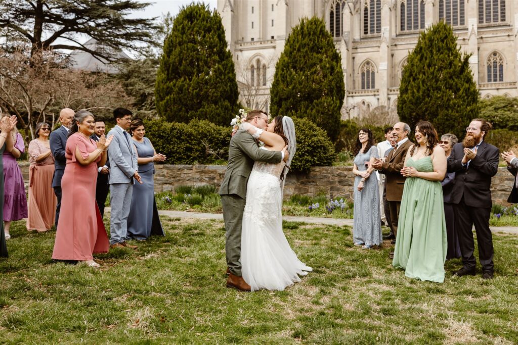 spring elopement ceremony in washington dc surrounded by closest family