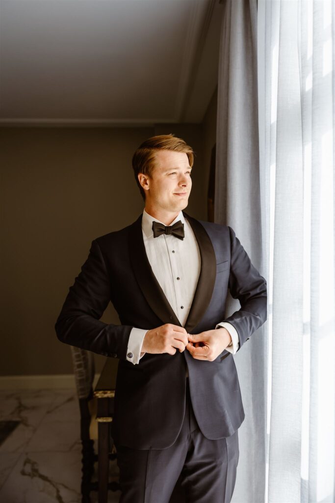 groom getting ready at st regis hotel in washington dc