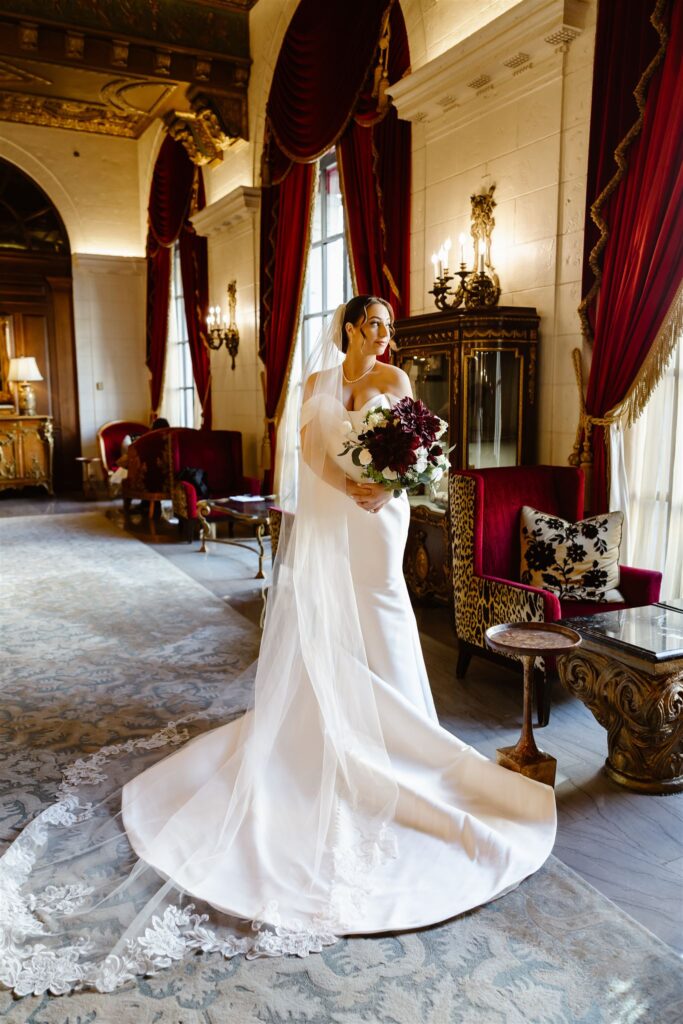 elegant bridal portrait at st regis hotel lobby