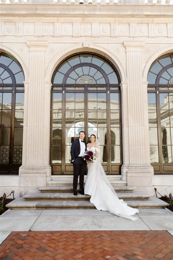 bride and groom exploring the grounds of freer gallery of art in dc