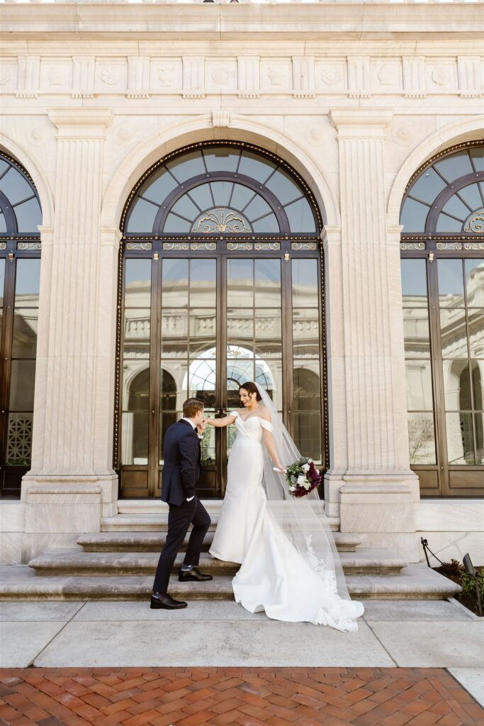 bride and groom exploring the grounds of freer gallery of art in dc