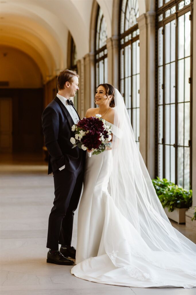 bride and groom exploring the grounds of freer gallery of art