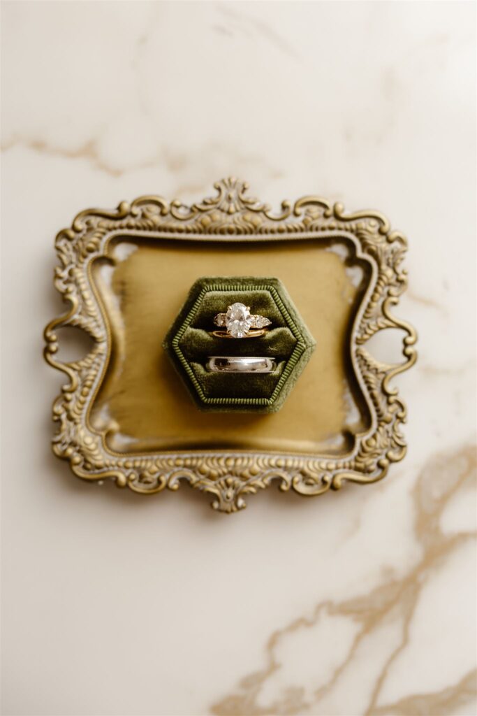 elegant detail flatlay on a marble floor