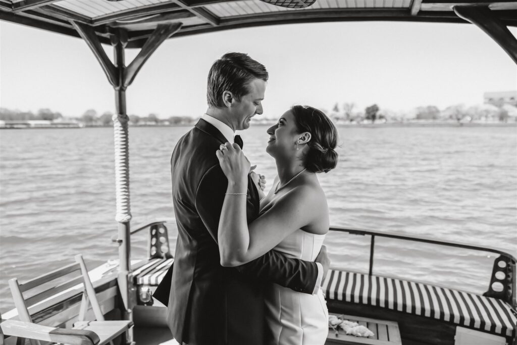 intimate bride and groom moment during their yacht wedding celebration in dc