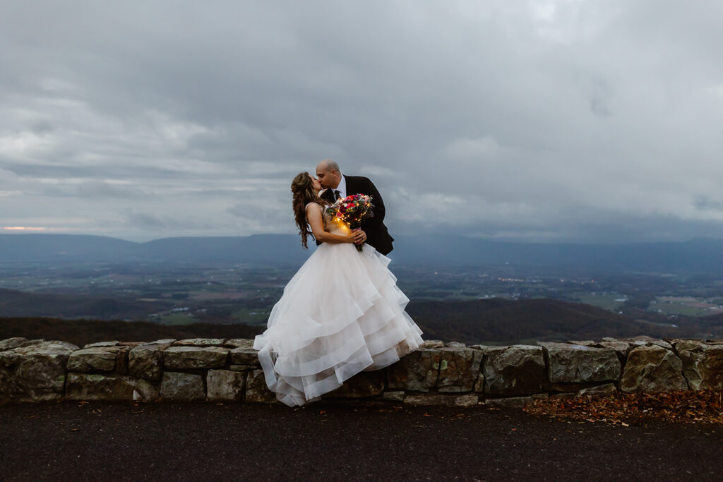 dreamy elopement couple in Shenandoah National Park during golden hour